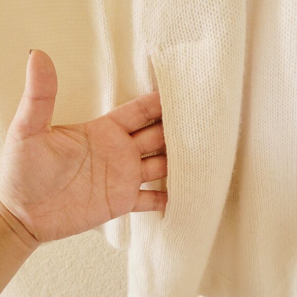 360 Womens 100% Cashmere Open Duster Cardigan Size Small Ivory Pockets Classic - Picture 4 of 7